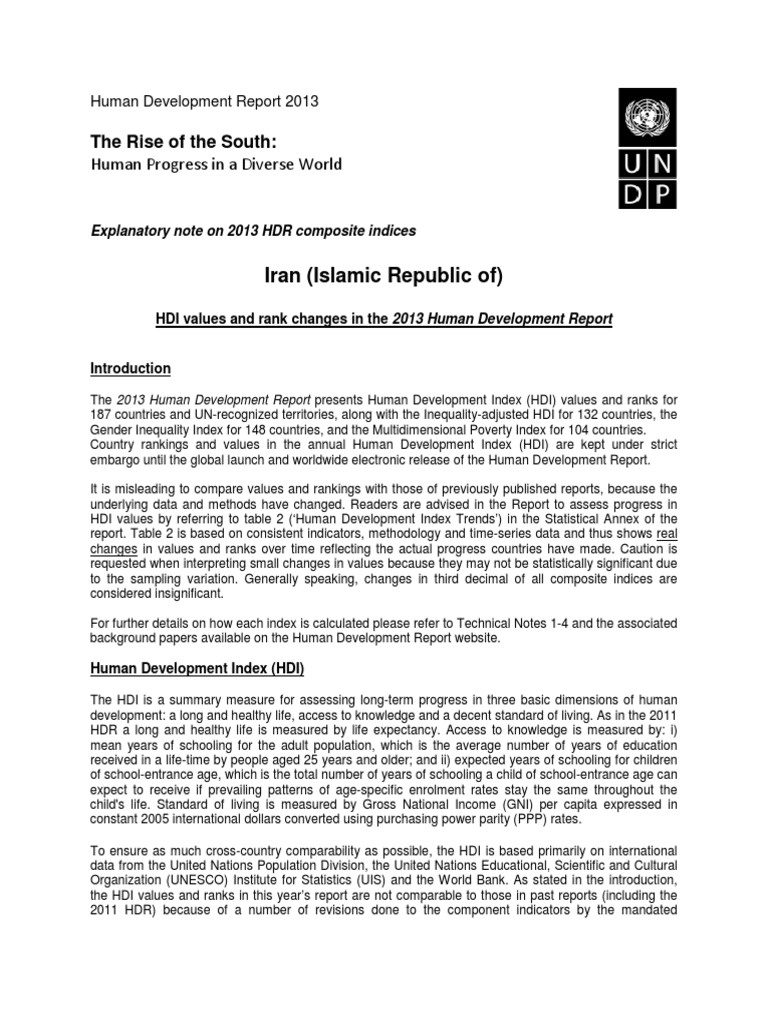 Iran's 2012 HDI Value and Ranking | PDF | Human Development Index ...