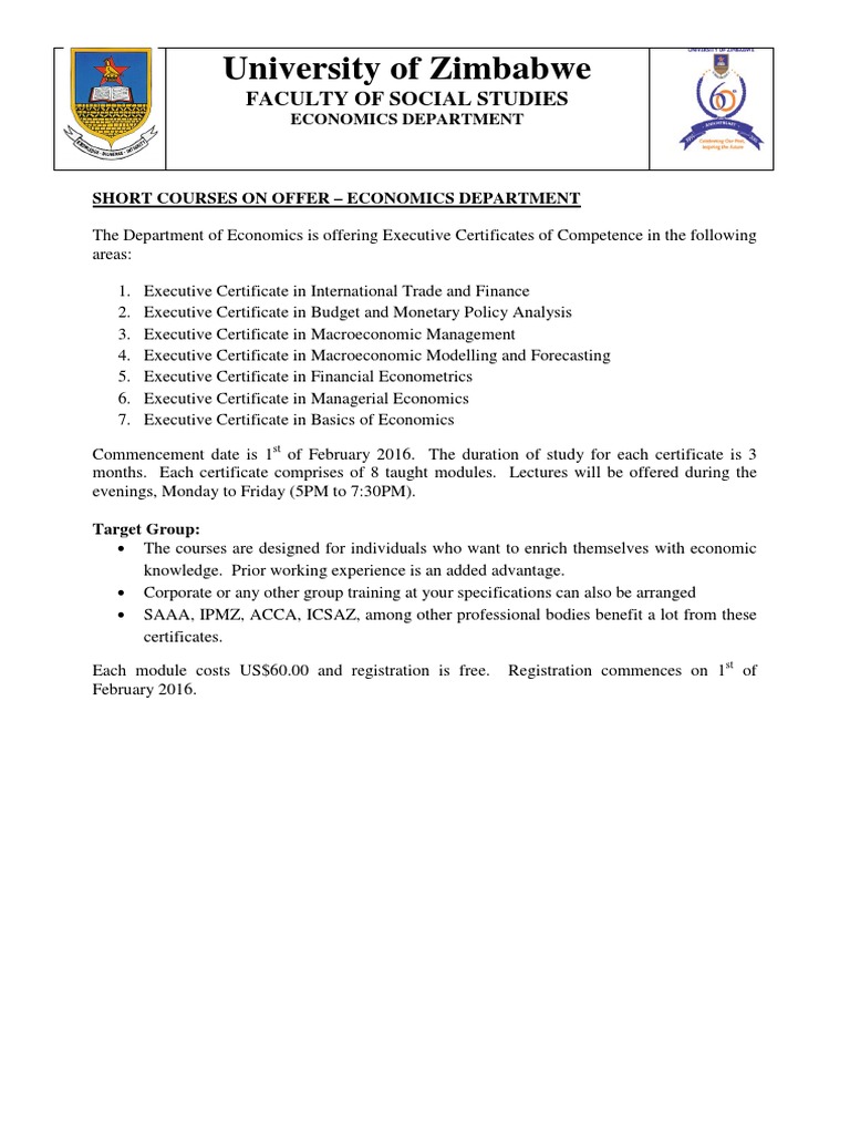 Short Courses Advert Economics
