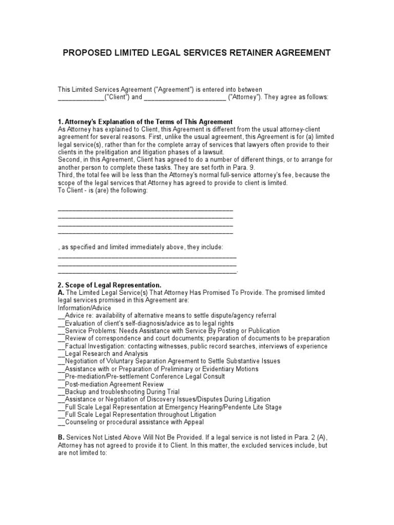 Proposed Limited Legal Services Retainer Agreement | PDF | Lawyer ...