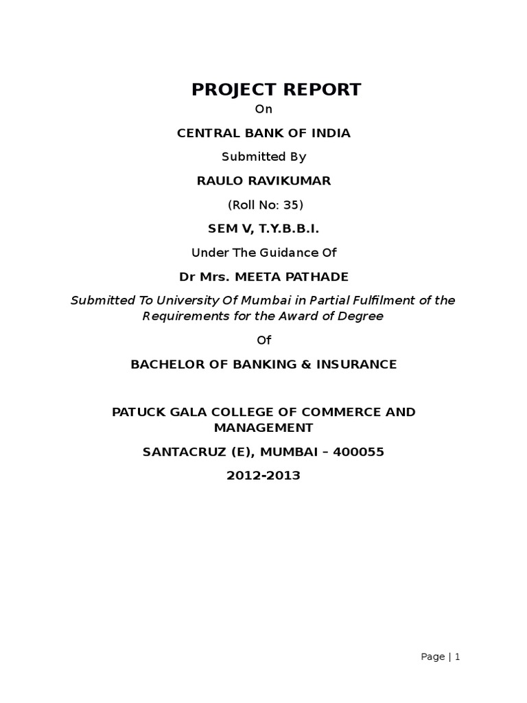 Central Bank of India | PDF | Finance & Money Management