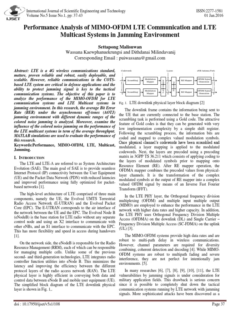 Performance Analysis of MIMO-OFDM LTE Communication and LTE Multicast ...