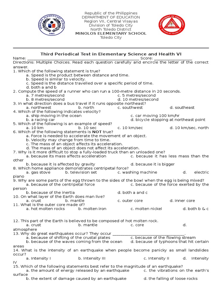 Grade 6 Science 3rd Periodical Test | PDF | Volcano | Earthquakes