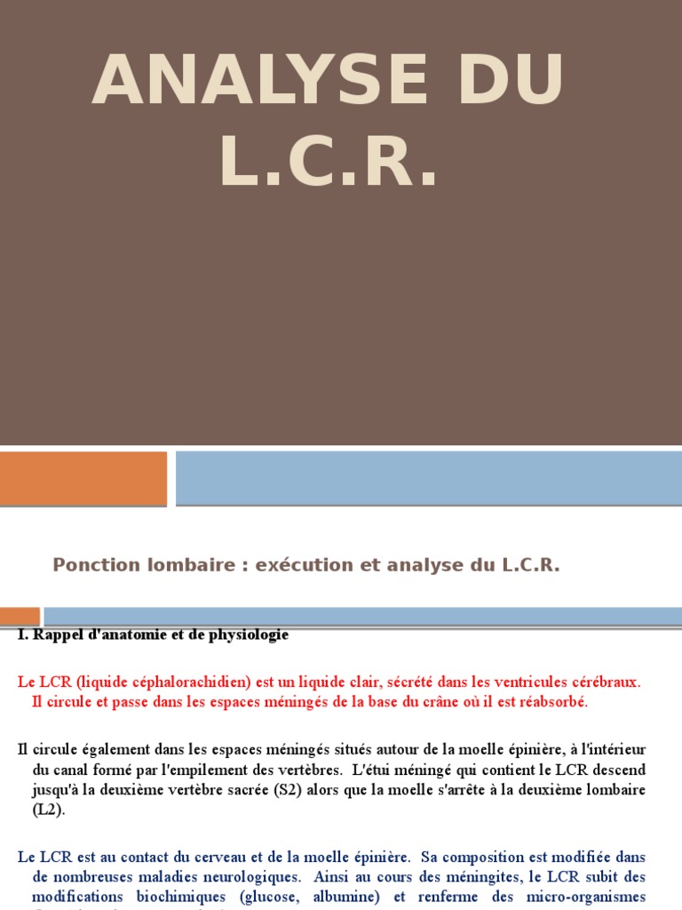Analyse Du LCR | PDF | Liquide cérébro-spinal | Méningite