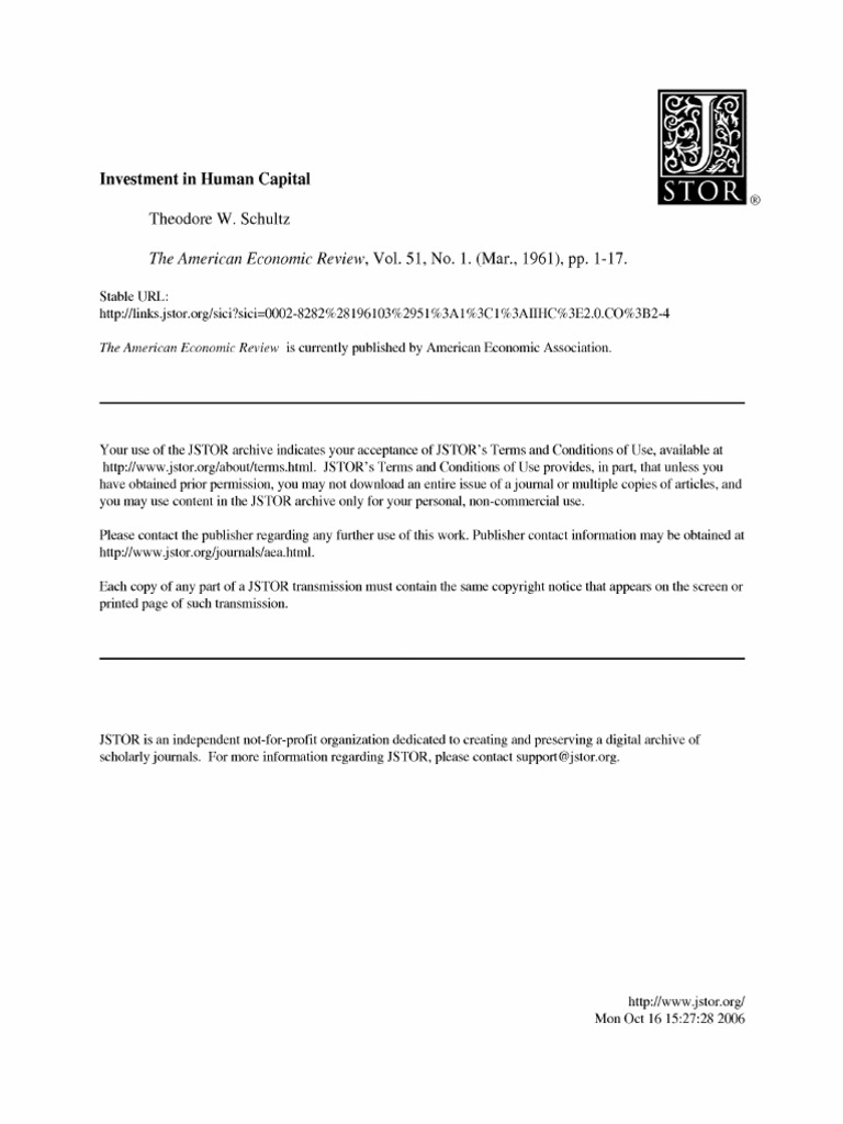 Schultz, Investment in Human Capital | PDF