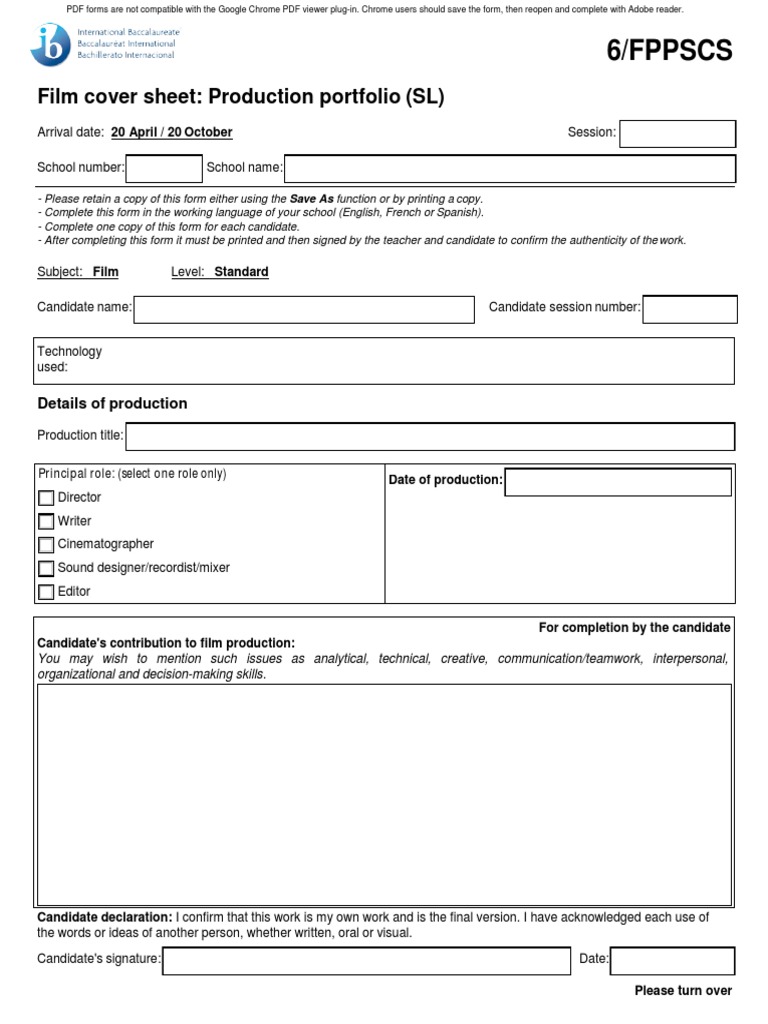 IB Film Production Cover Sheet | PDF | Communication