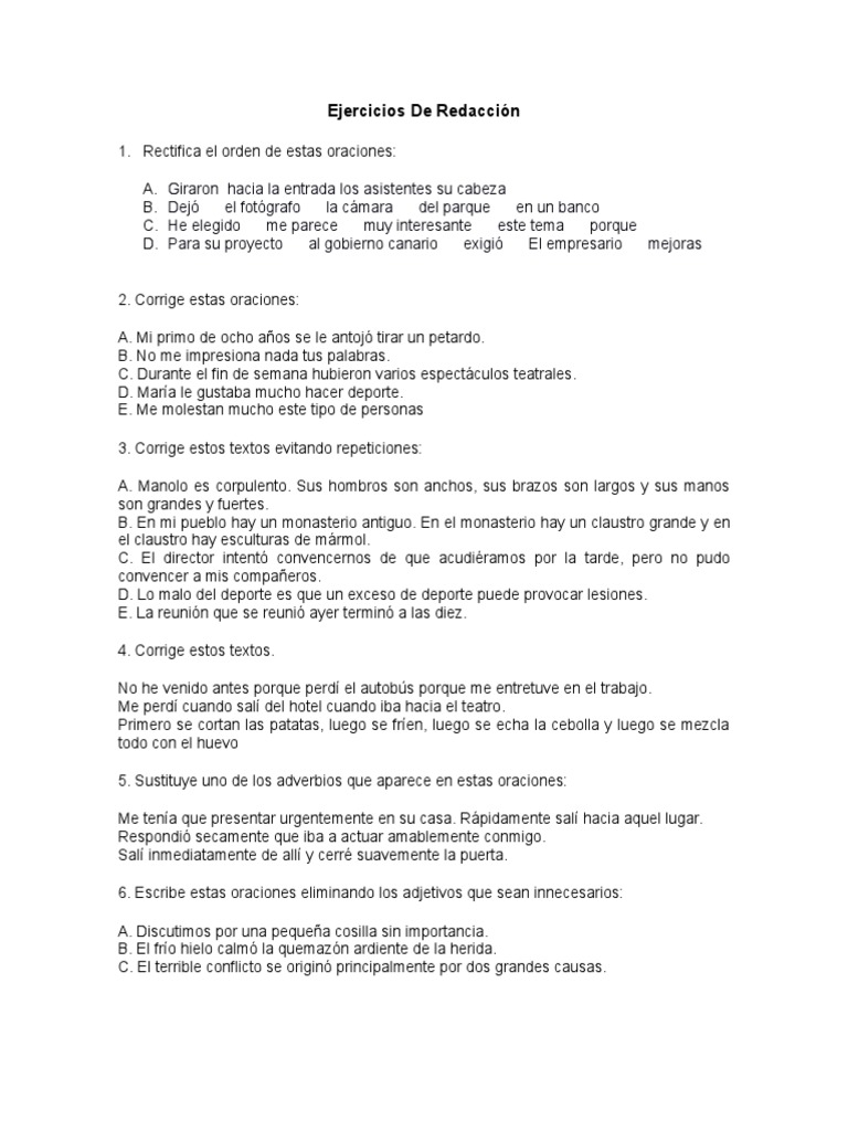 Ejercicios de Redacción y Corrección | PDF | Agitación