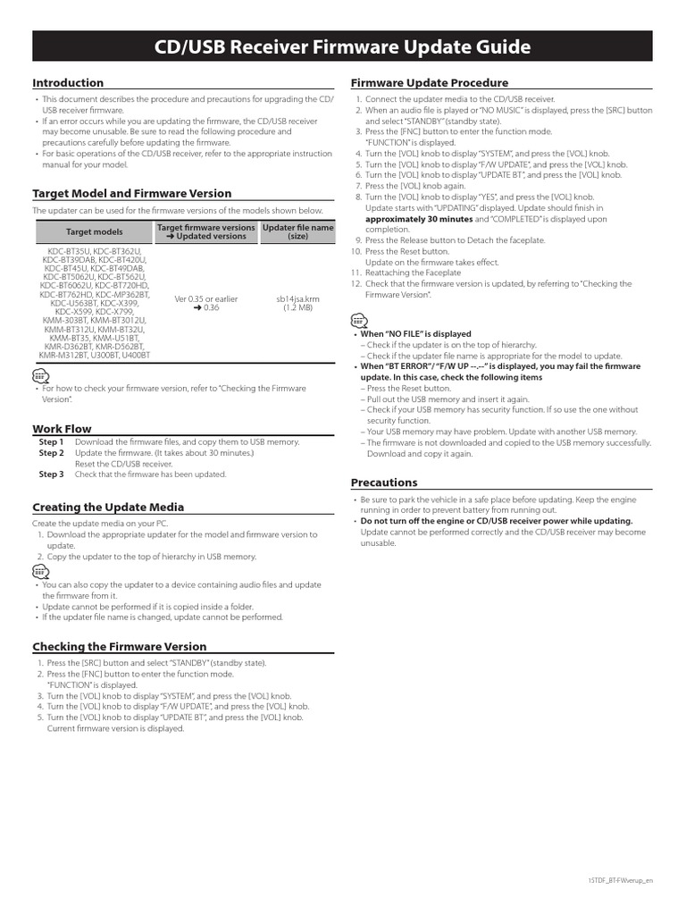 Kenwood Update Firmware KDCBT3 U PDF Usb Electronics