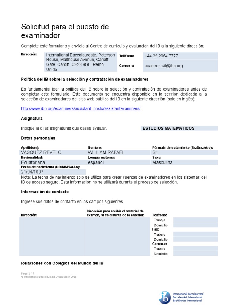 Examiner Application Form Es | PDF | Escuelas | Science