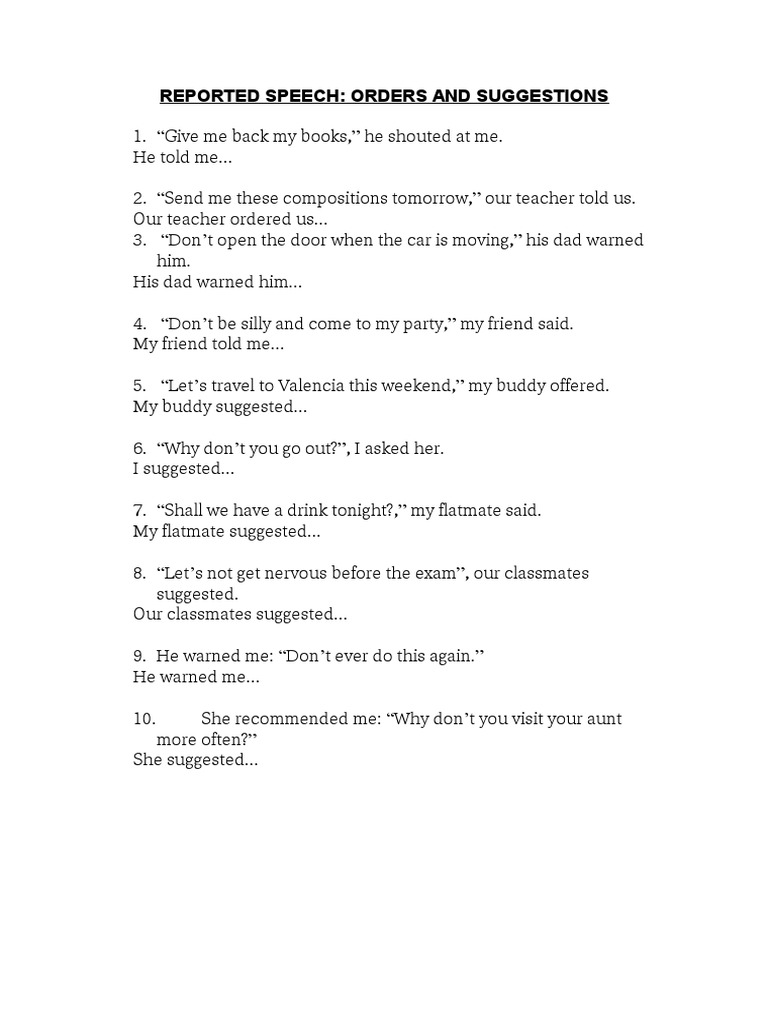 Reported Speech Orders and Suggestions | PDF | Poetry