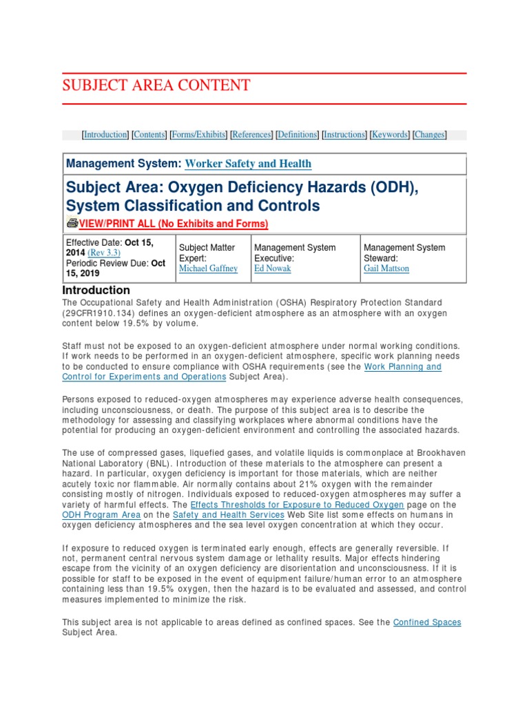 Oxygen Deficiency Hazard Guidelines | PDF | Personal Protective ...
