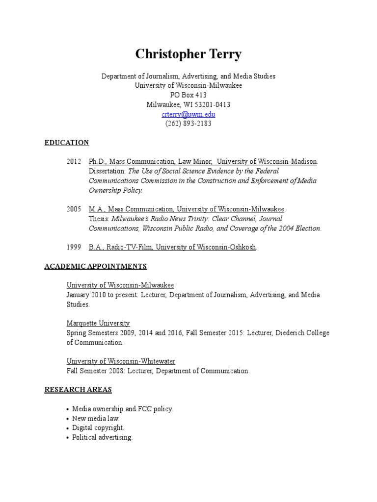 Christopher Terry CV Jan 2016 | PDF | Federal Communications Commission ...