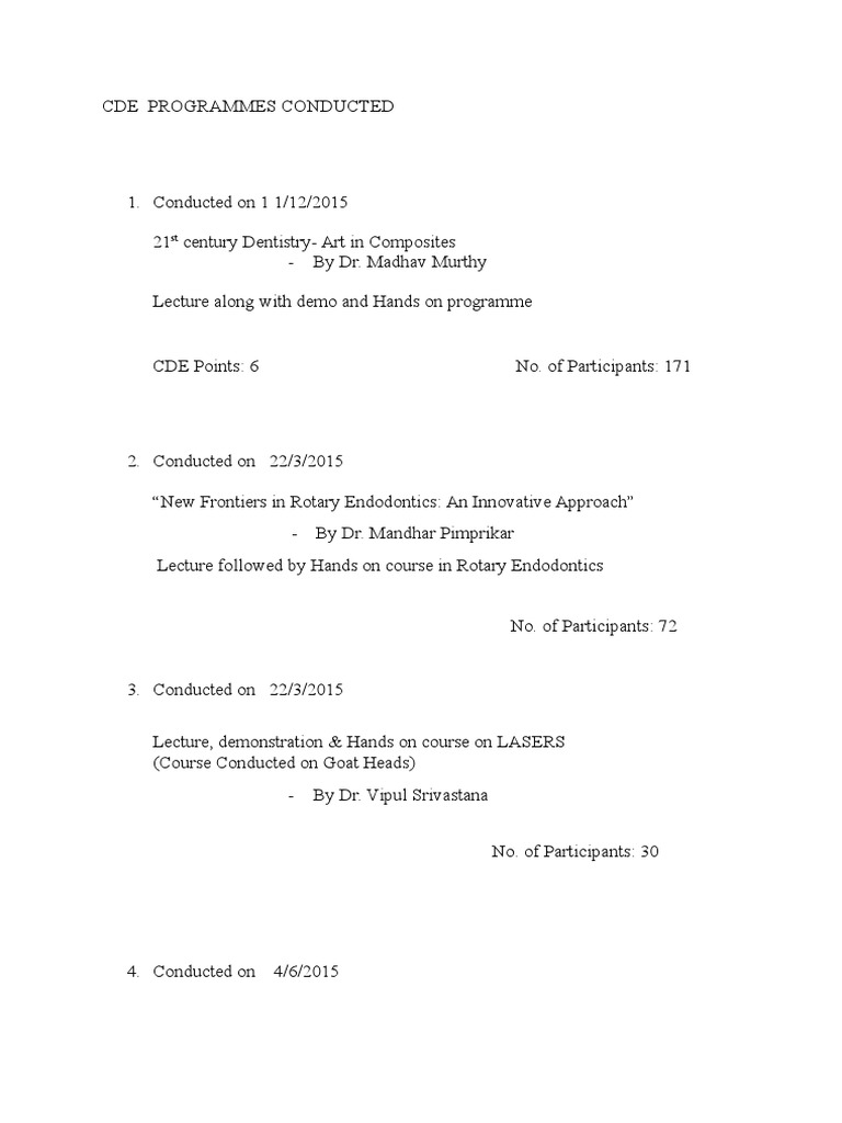 Cde Programmes Conducted | PDF | Self-Improvement | Wellness