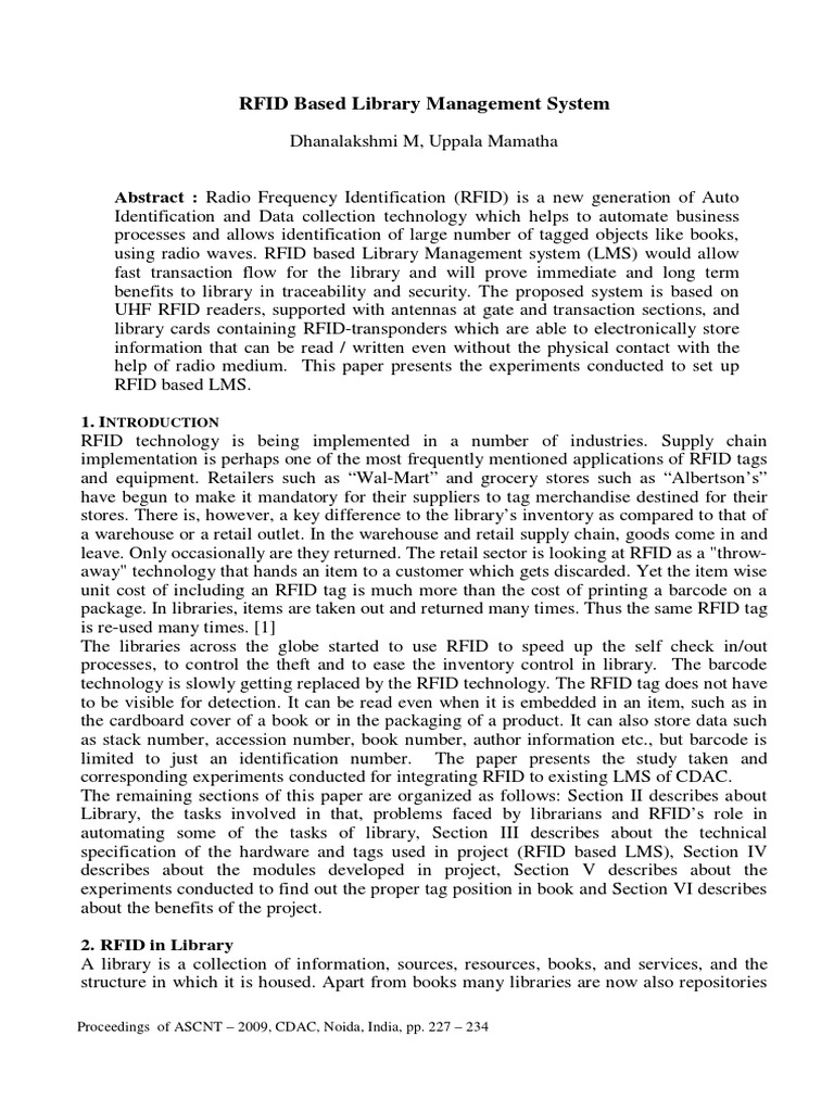 RFID Based Library Management System | PDF | Radio Frequency ...