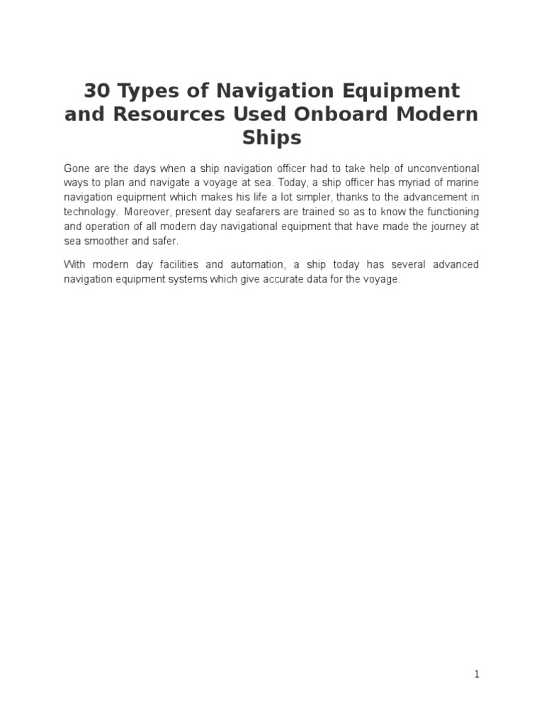 30 Types of Navigation Equipment and Resources Used Onboard Modern
