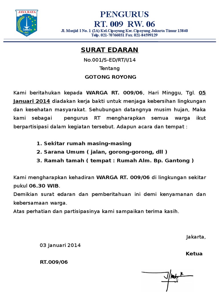 Contoh Surat Undangan Kegiatan Gotong Royong t