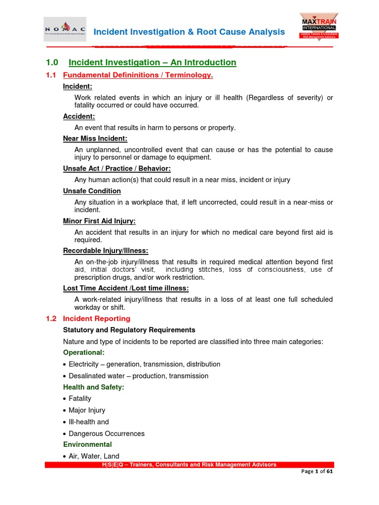 Incident Investigation & Root Cause Analysis | PDF | Causality ...