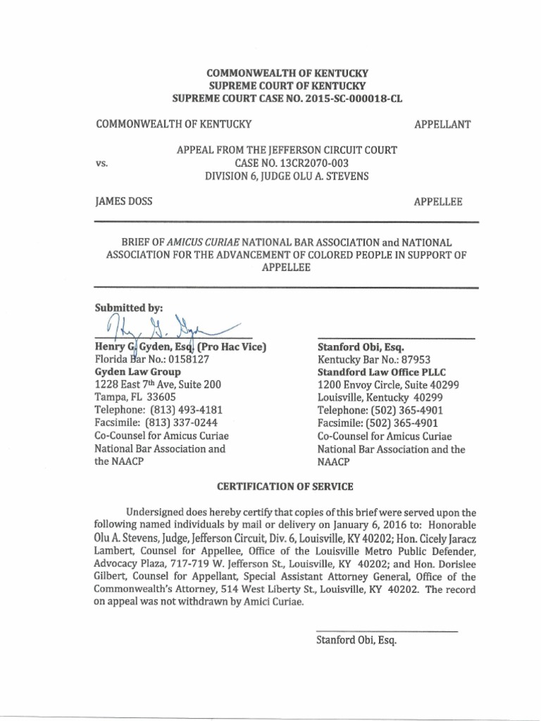 NAACP & National Bar Association Brief On The Racial Makeup of Juries in Support of Judge Olu