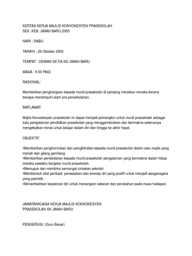 Kertas Kerja Majlis Konvokesyen Prasekolah  PDF
