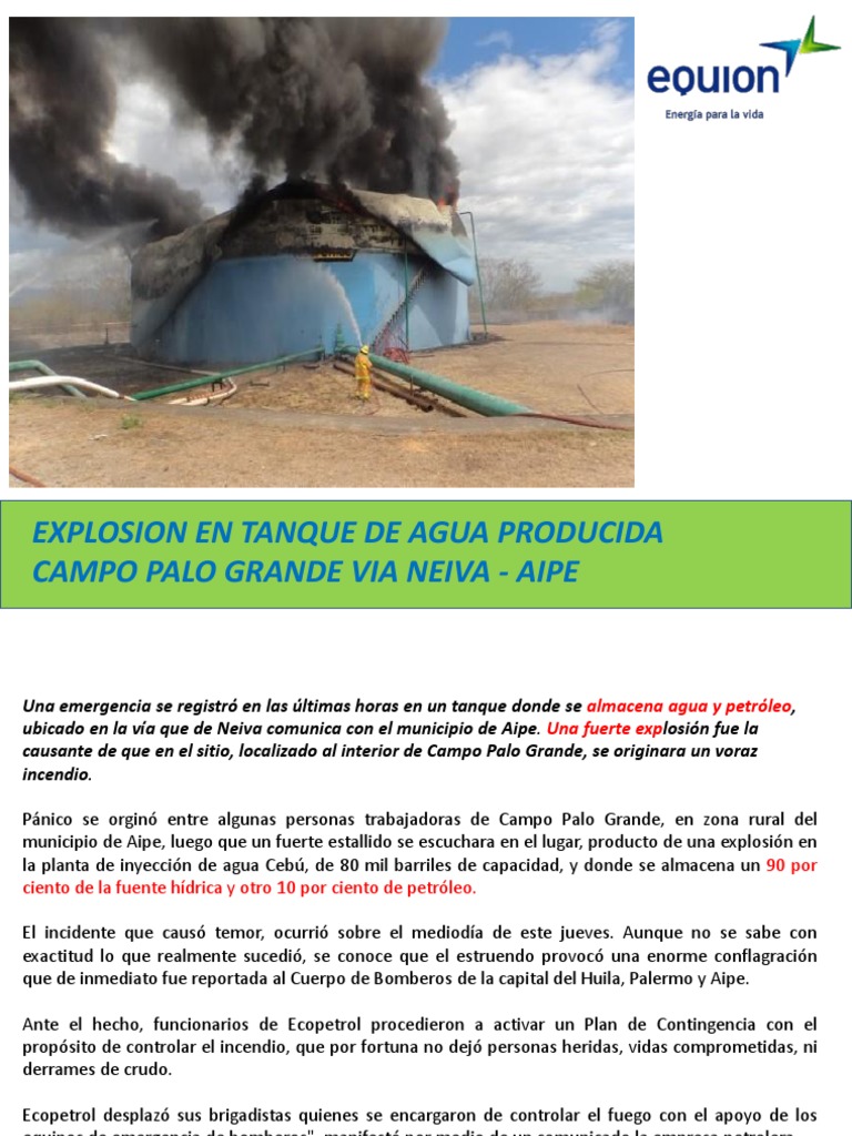 La Explosion Tanque Agua Producida0 | PDF | Tanques | Petróleo