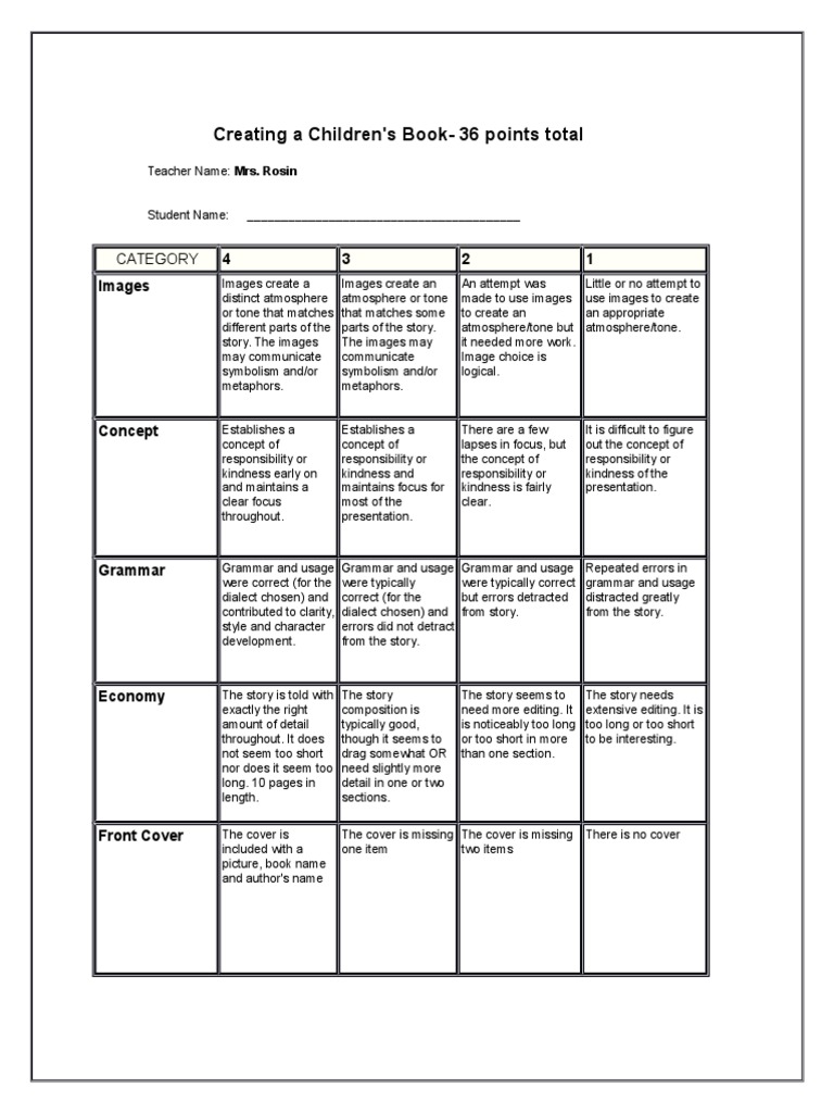 creating a childrens book rubric Communication Cognition