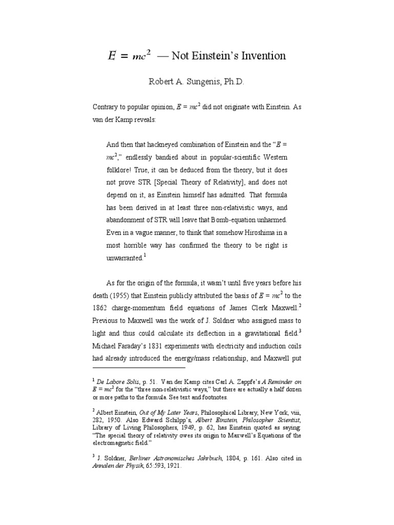 E Equals Mc2 Not Einsteins Invention PDF Mass Albert Einstein