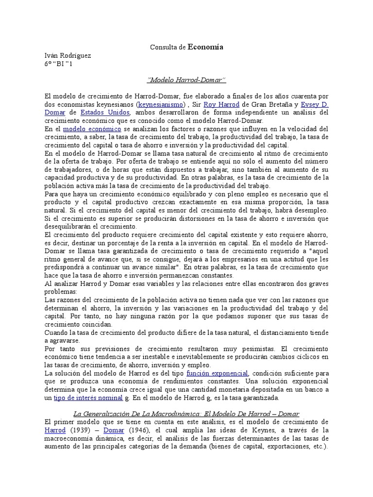 Modelo Domar | PDF | Ciencias económicas | Economias