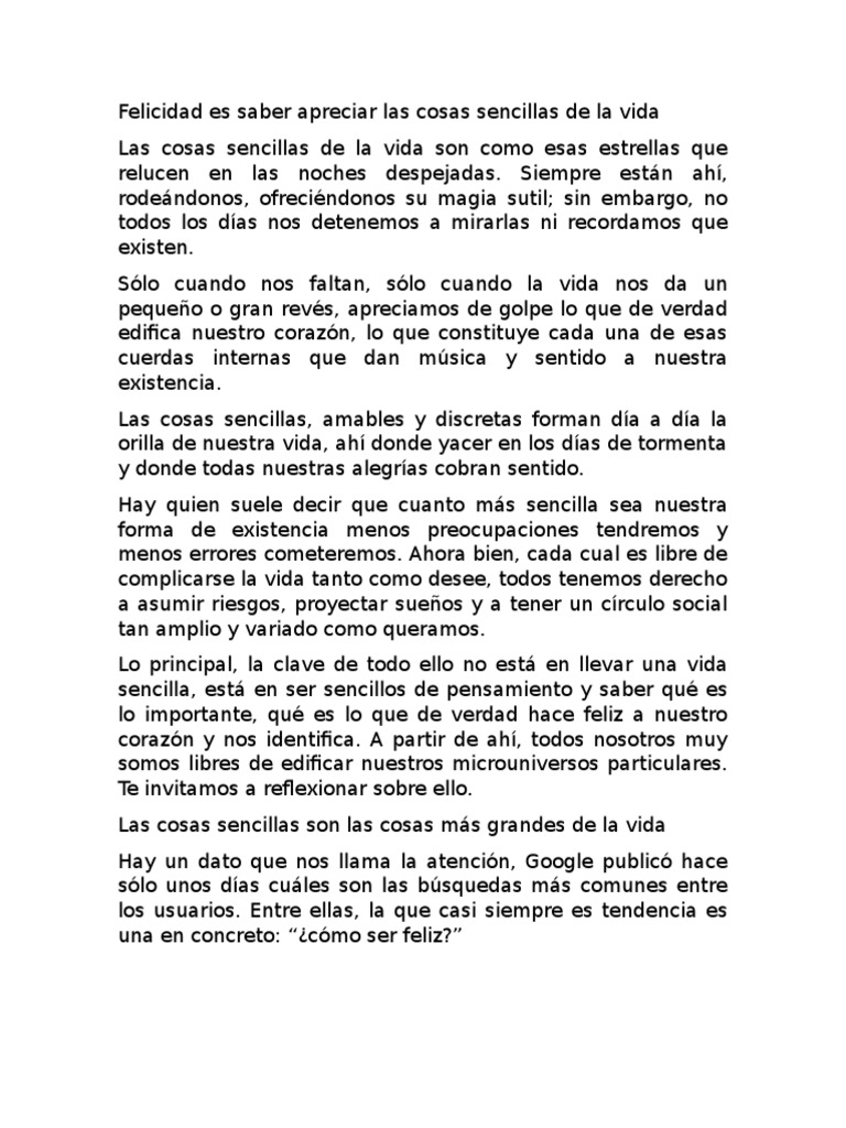 Felicidad Es Saber Apreciar Las Cosas Sencillas de La Vida | PDF ...