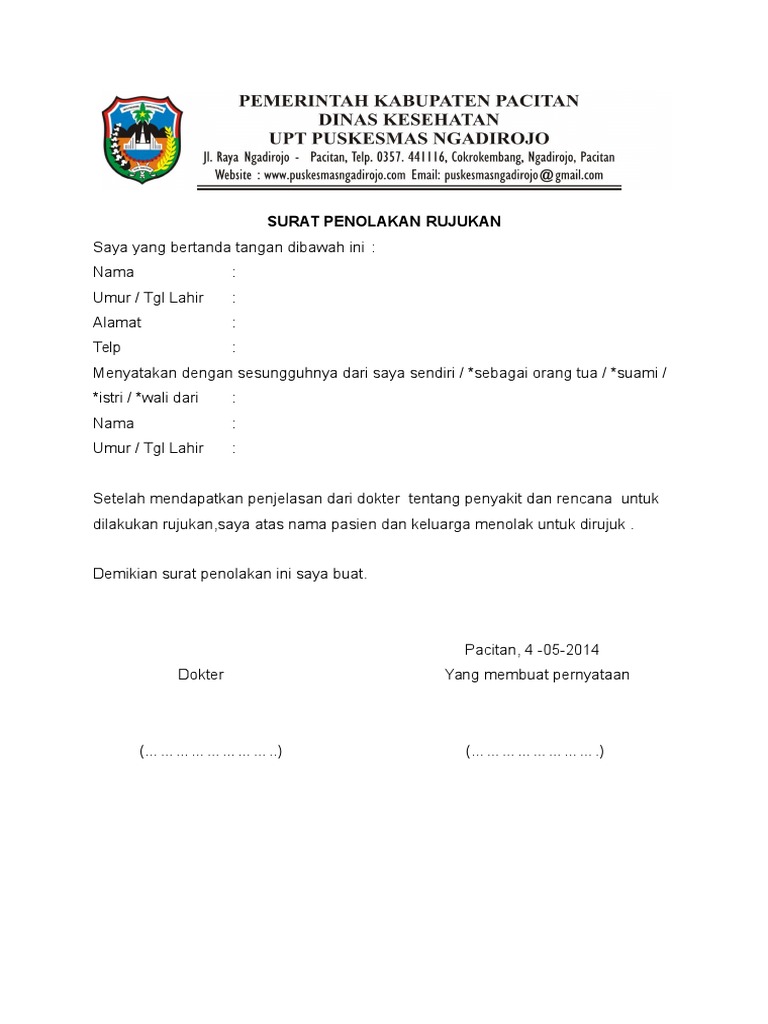 Surat Penolakan Rujukan Pasien | PDF