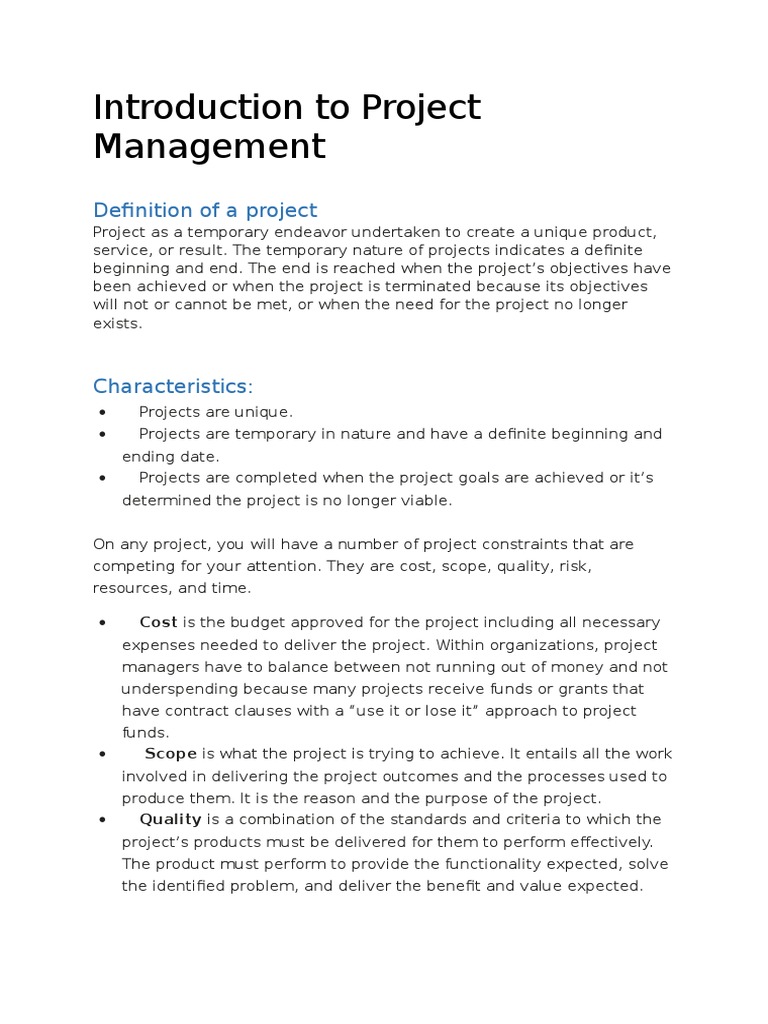 Introduction to Project Management- Report | Project Management ...