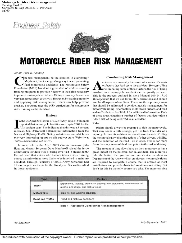 Motorcycle Rider Risk Management | PDF | Games & Activities