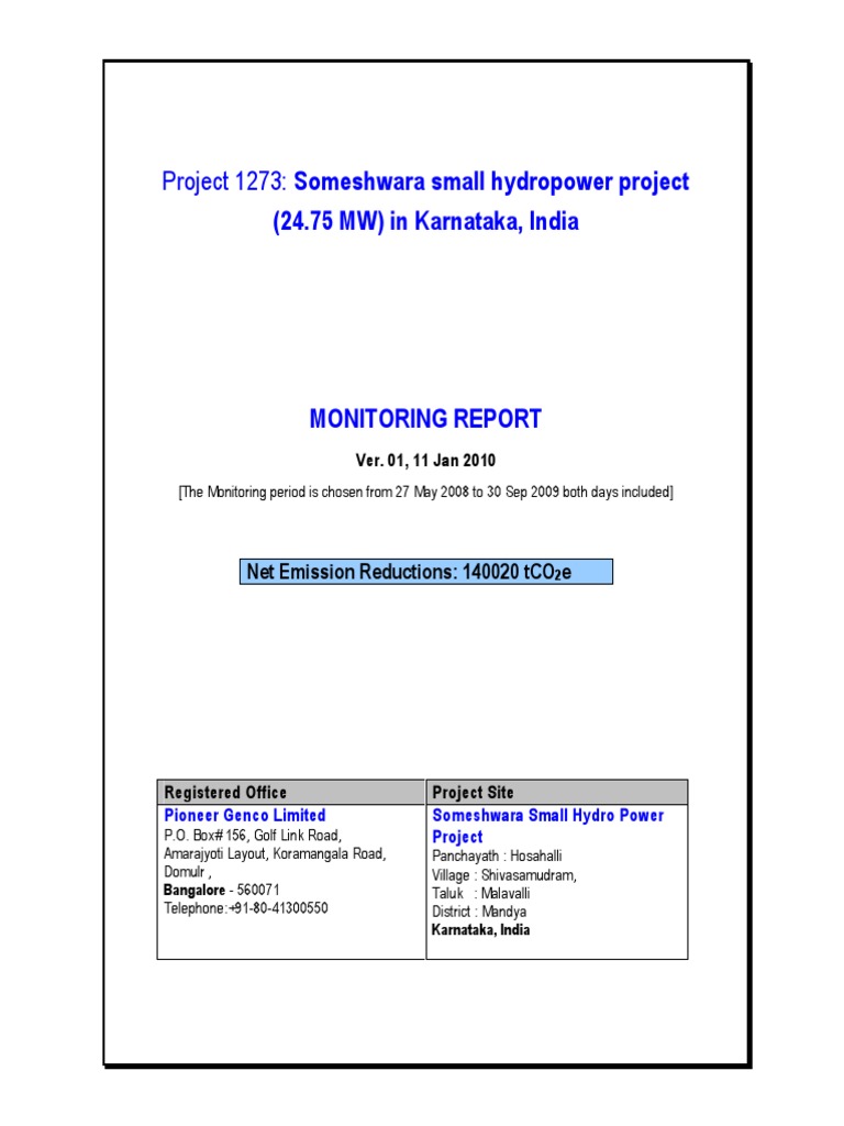hydro power plant project report Hydroelectricity Greenhouse Gas