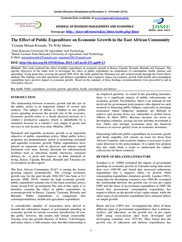The Effect of Public Expenditure On Economic Growth in The East African ...