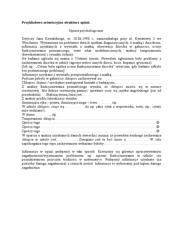 Przykładowa Opinia O Uczniu Z Zespołem Aspergera