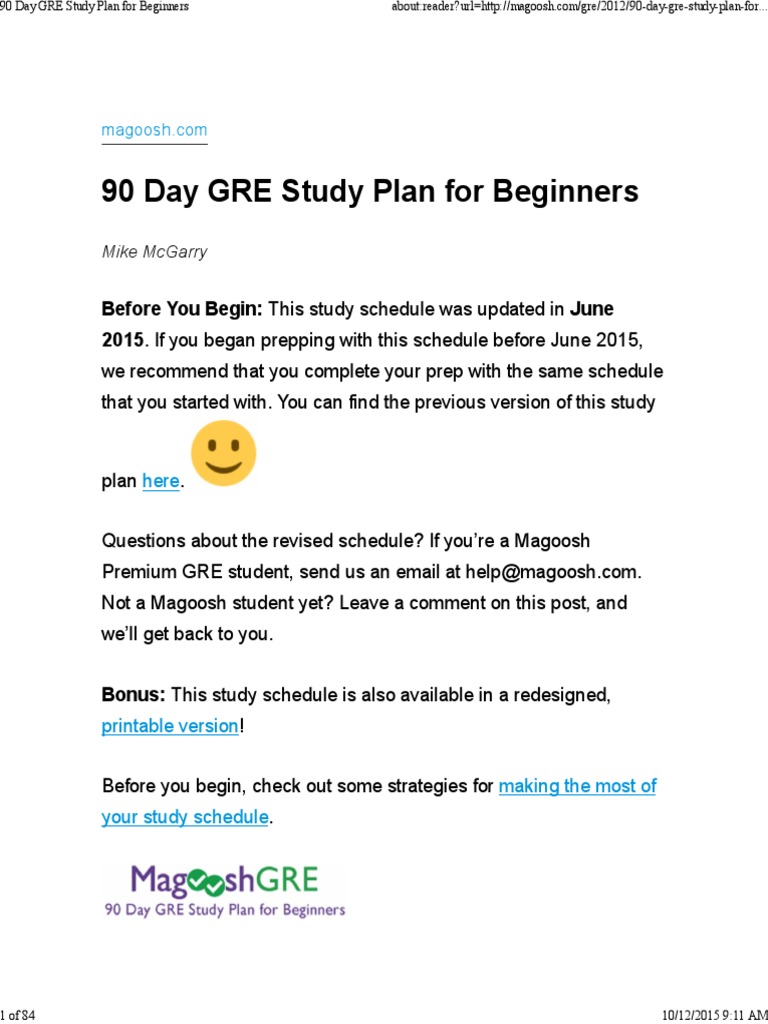 90 Day GRE Study Plan for Beginners Graduate Record Examinations