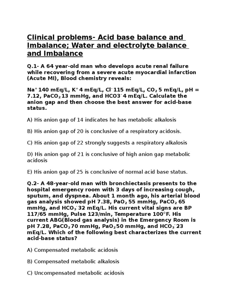 Acid Base Balance and Imbalance, Water and Electrolyte Balance and