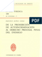 De La Prohibicion de Autoincriminacion Al Derecho Pr Penal Del Enemigo Muñoz Conde