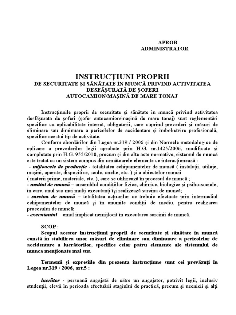 Instructiuni Proprii de SSM Pentru Soferi | PDF
