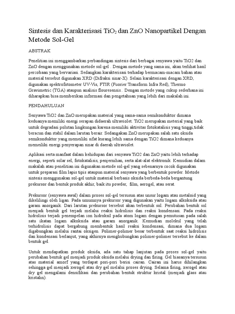 Sintesis Nanopartikel ZnO dan TiO2 | PDF
