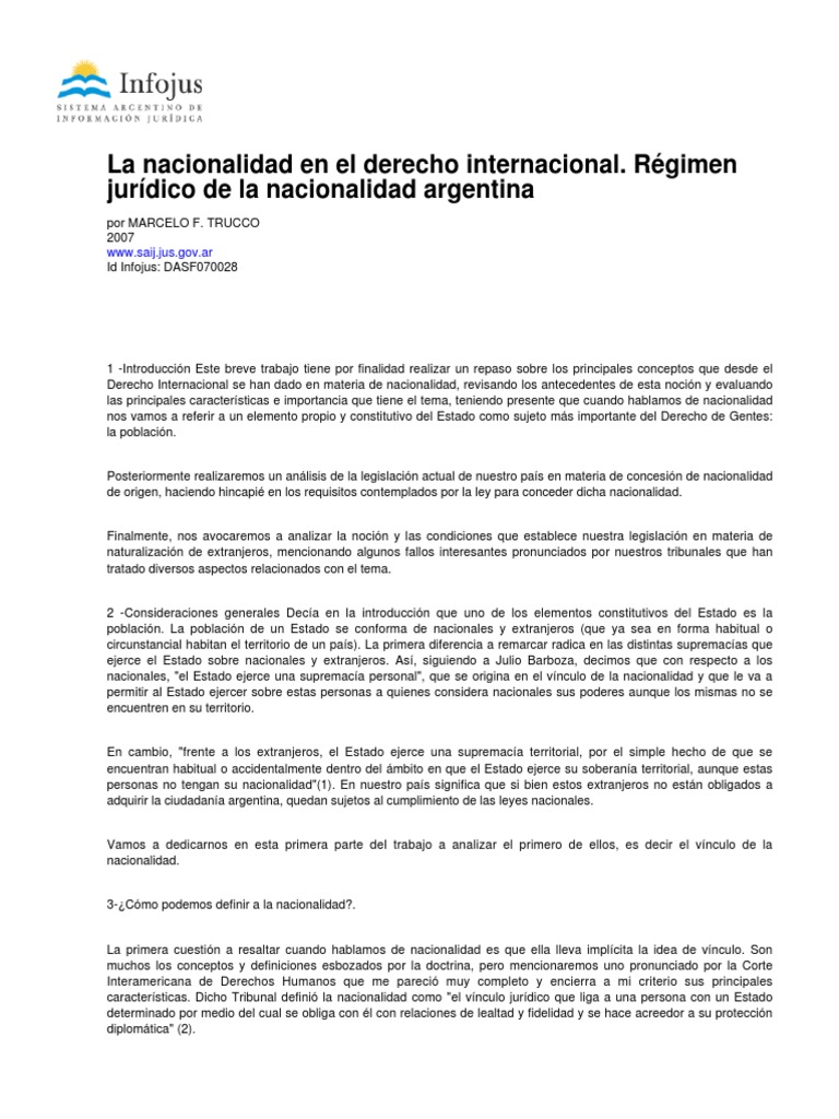 La Nacionalidad en El Derecho. PDF Nacionalidad Naturalización