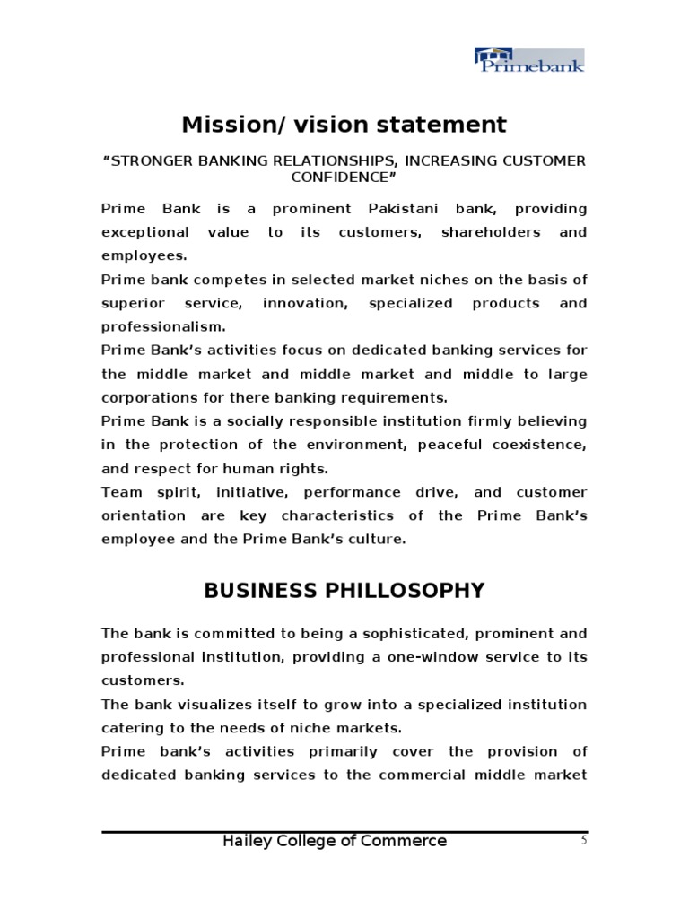 Mission/ Vision Statement: Business Phillosophy | PDF | Credit Card | Banks