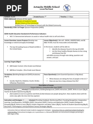 leading cause of death lesson plan