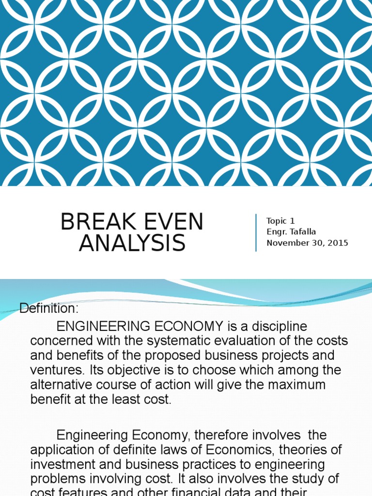 Break Even Analysis in Engineering Economy | PDF | Economics | Business ...