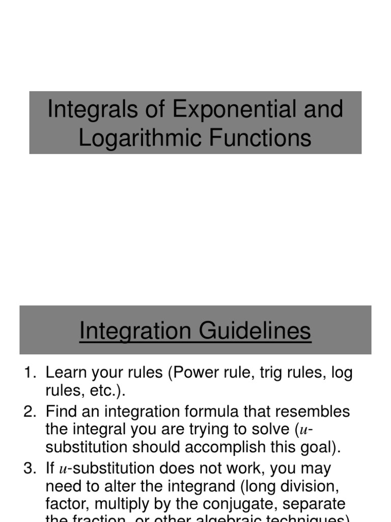 Integrals of Exponential and Logarithmic Functions | PDF
