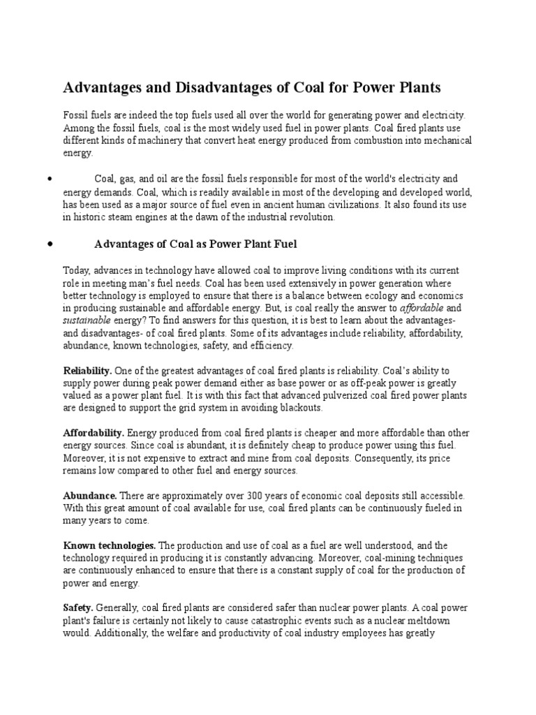 Advantages and Disadvantages of Coal for Power Plants Radiation