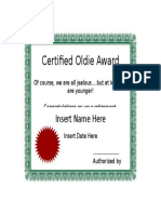 Certified Oldie Award: Insert Name Here