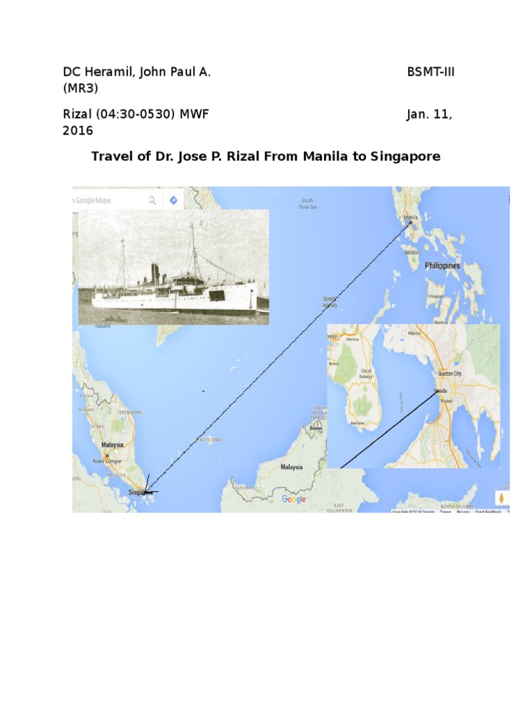 Travel of Dr. Jose P. Rizal From Manila To Singapore | PDF | Ships ...