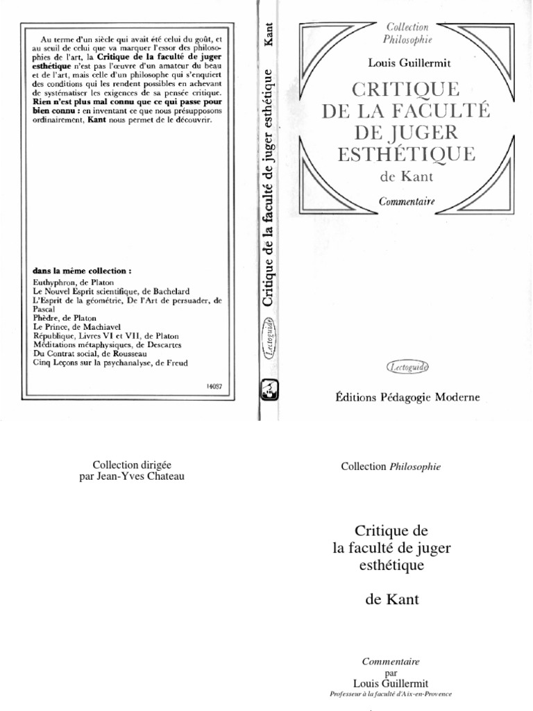 Critique de La Faculte de Juger Esthetique de Kant Guillermit Louis Esthétique Beauté