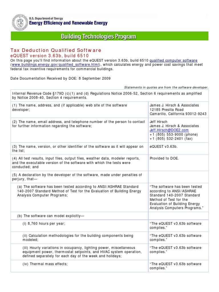 Tax Deduction Qualified Software eQUEST Version 3.63b, Build 6510