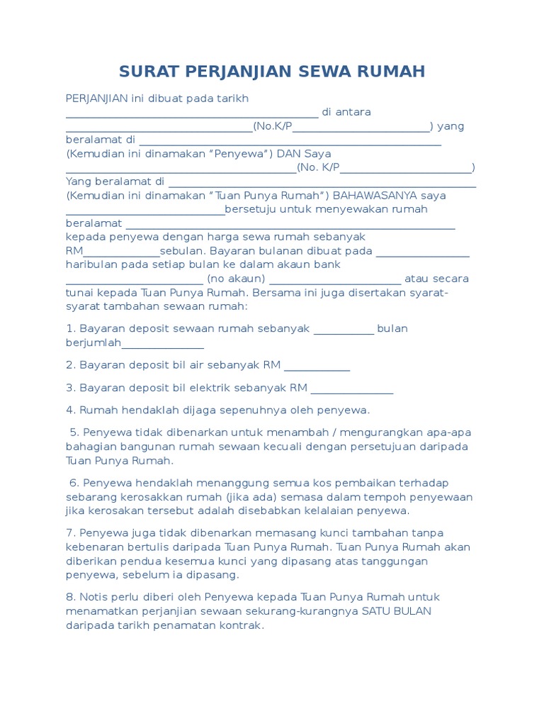 Surat Perjanjian Sewa Rumah Pdf
