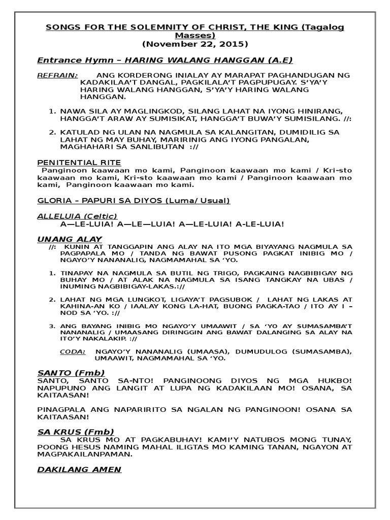 Solemnity of Christ The King 2015 Tagalog Masses Joint Choir at 4pm PDF